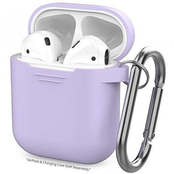 Wholesale Apple Airpods Charging Case Protective Silicone Cover Skin with Hang Hook Clip (Purple)